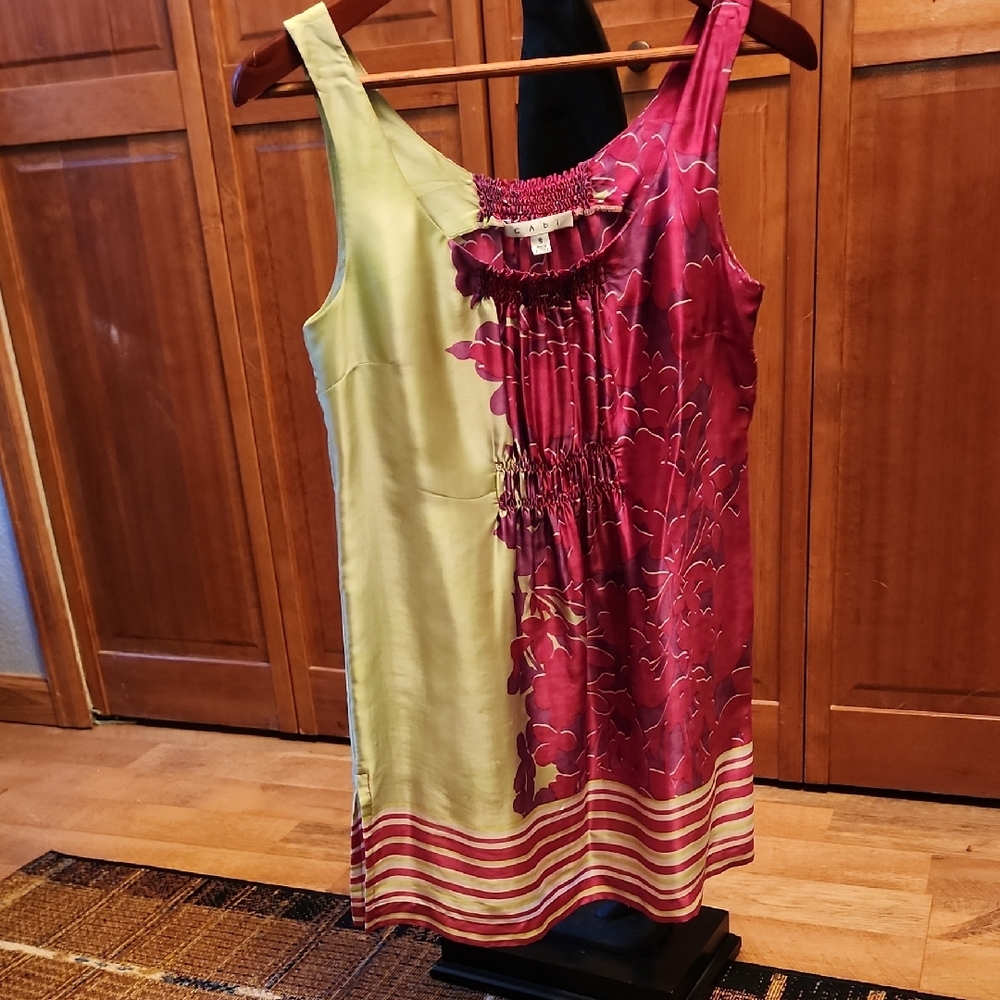 CAbi Burgundy and Olive Floral Sleeveless Tunic